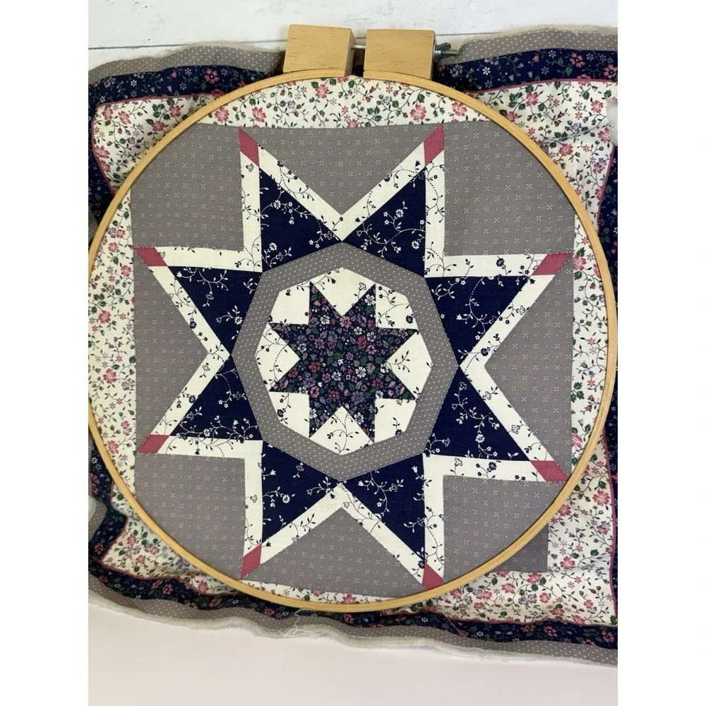 Handmade Quilt Block Wall Hanging in Embroidery Hoop 17